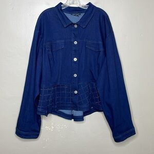 ASHLEY STEWART Jean Jacket Button Front Double Layer Peplum Hem Rhinestones 30